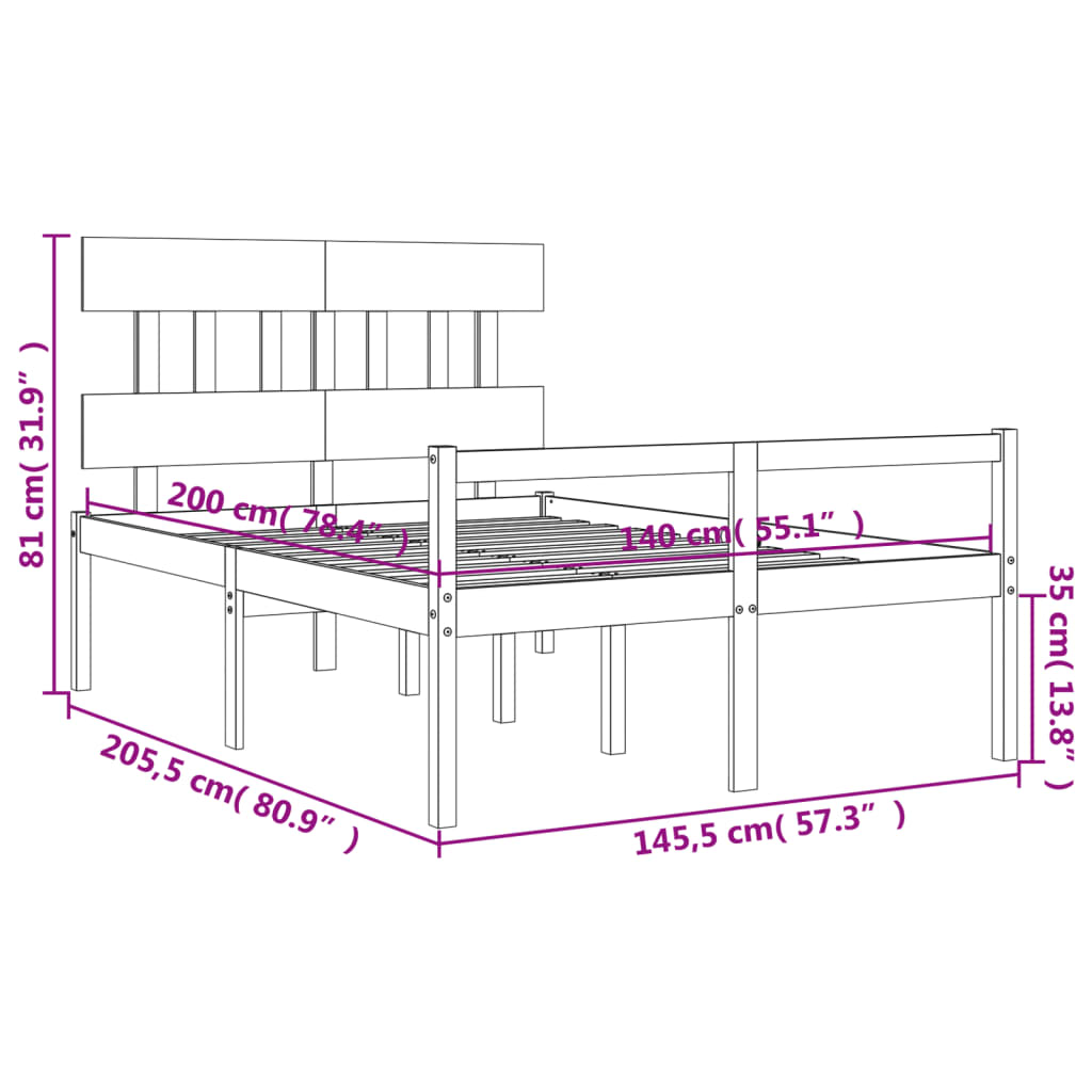 Krevet za starije s uzglavljem bijeli 140x200 cm masivnog drva