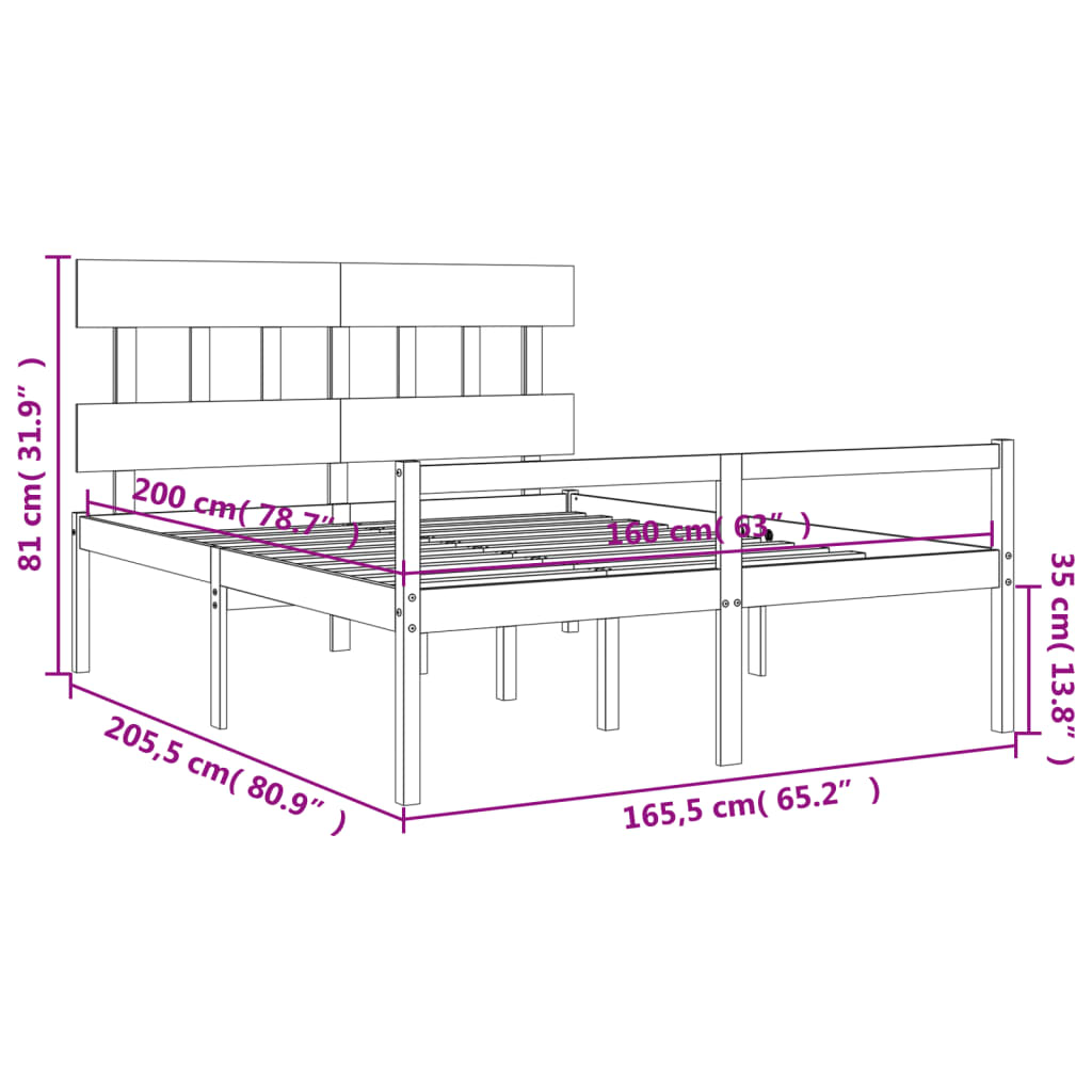Krevet za starije s uzglavljem 160x200 cm od masivnog drva