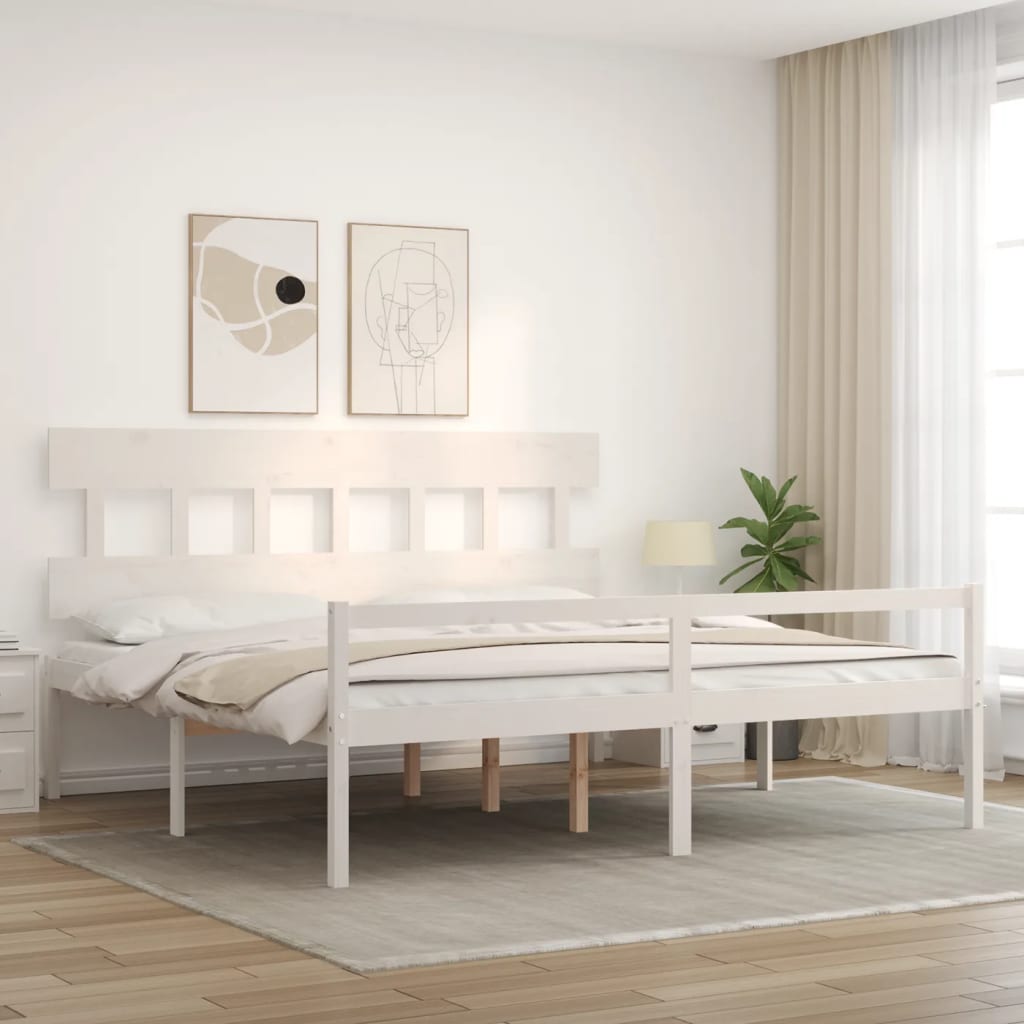 Krevet za starije s uzglavljem bijeli 200x200 cm masivnog drva