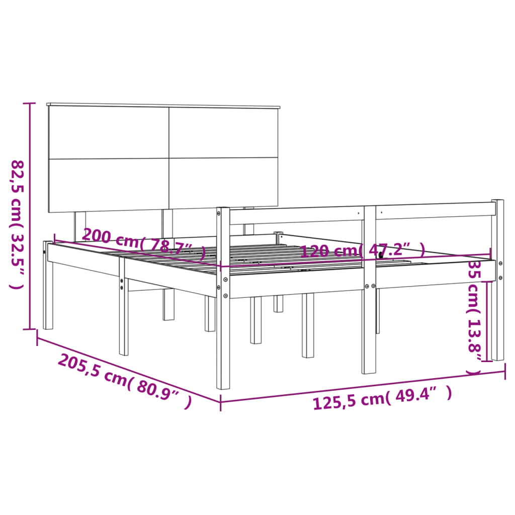 Krevet za starije s uzglavljem bijeli 120x200 cm masivnog drva