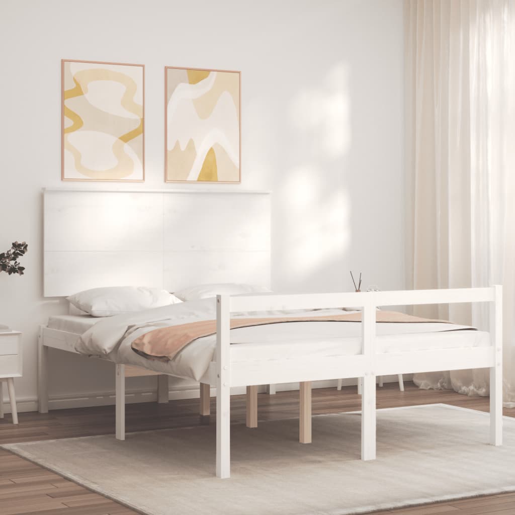 Krevet za starije s uzglavljem bijeli 120x200 cm masivnog drva