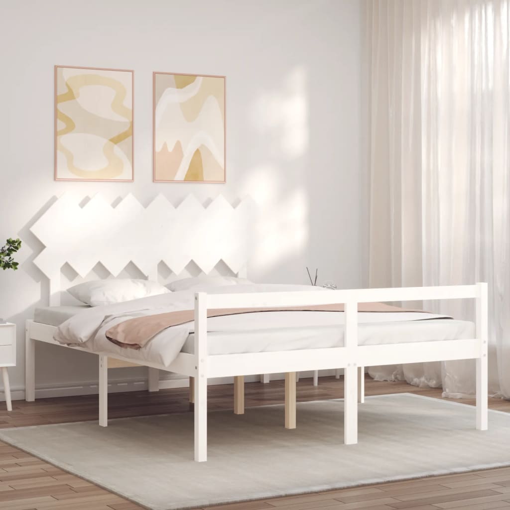 Krevet za starije s uzglavljem bijeli 140x200 cm masivnog drva
