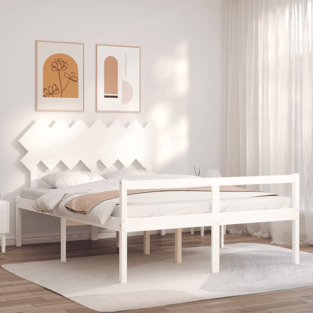Krevet za starije s uzglavljem bijeli 140x200 cm masivnog drva