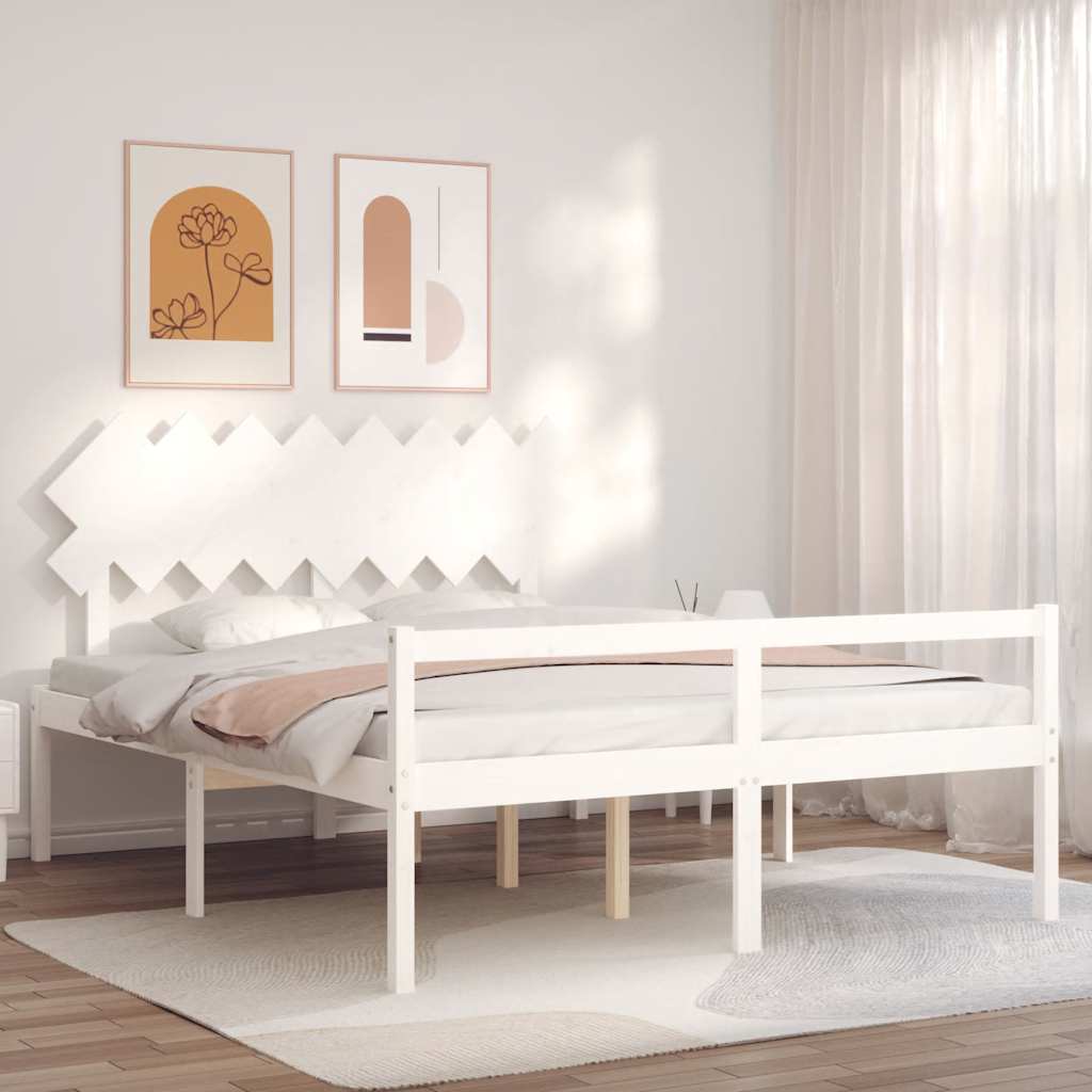 Krevet za starije s uzglavljem bijeli 160x200 cm masivnog drva