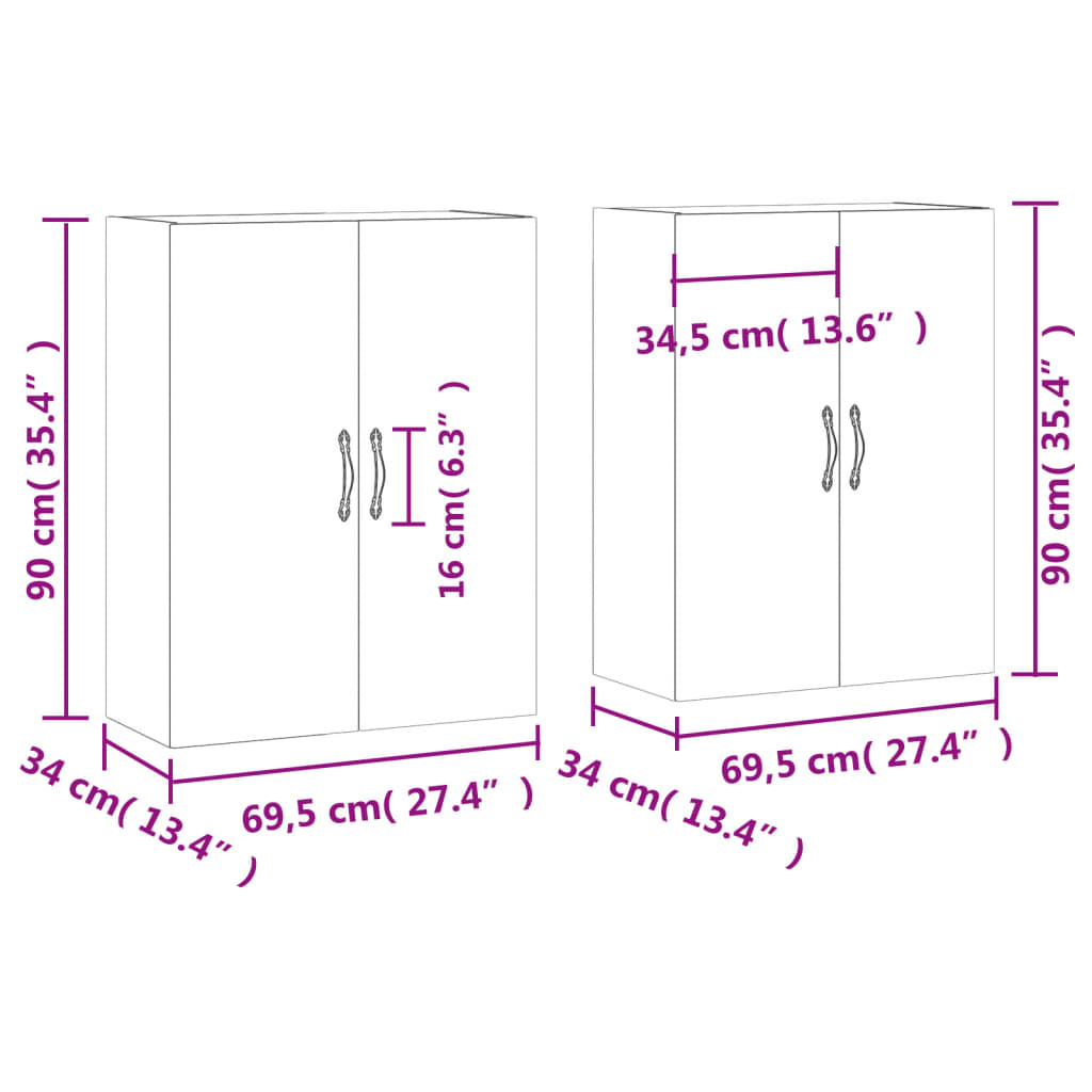 Zidni ormarići 2 kom boja dimljenog hrasta 69,5 x 34 x 90 cm