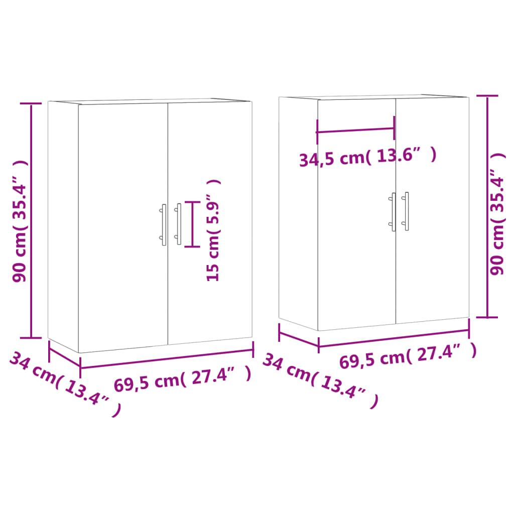 Zidni ormarići 2 kom siva boja hrasta sonome 69,5 x 34 x 90 cm