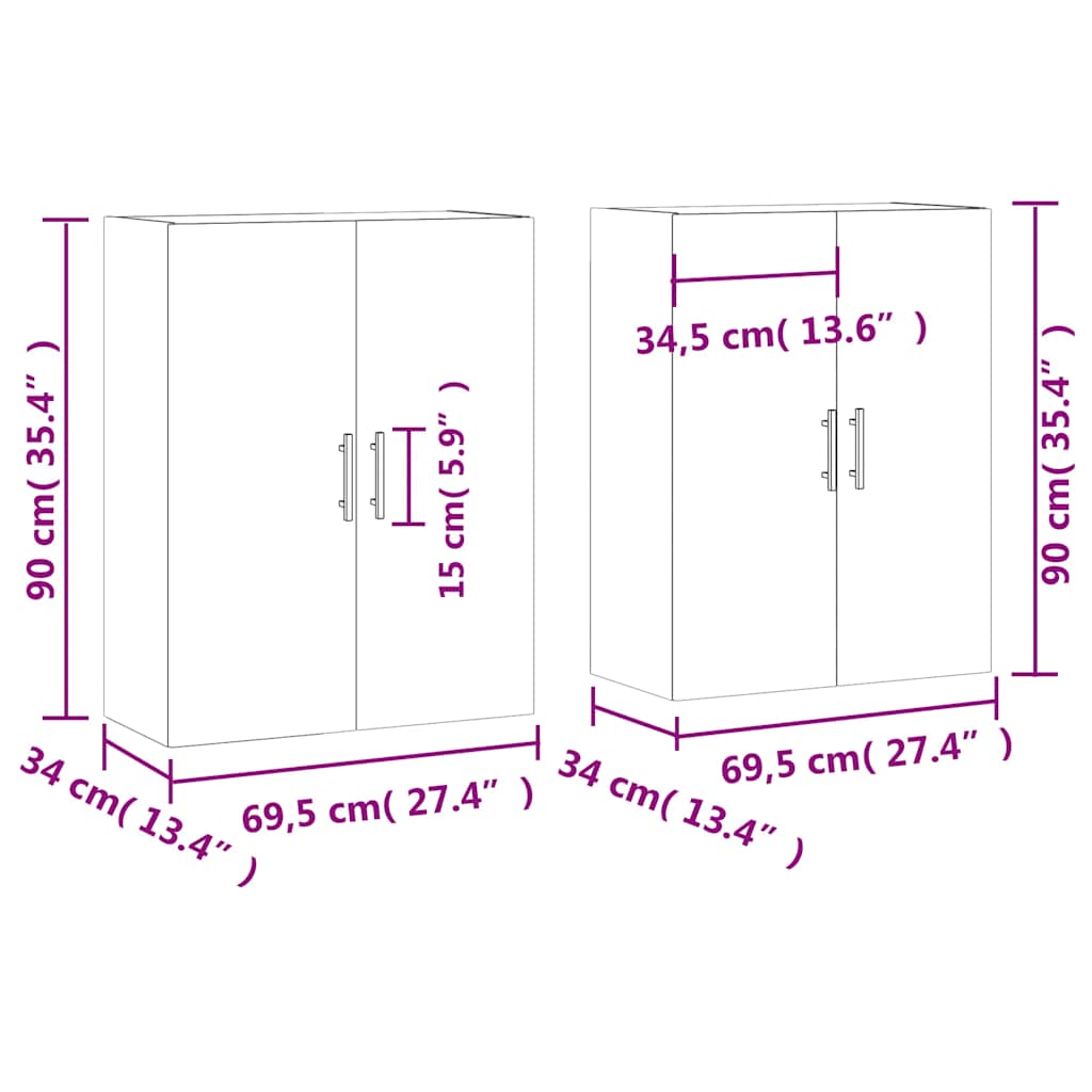 Zidni ormarići 2 kom crni 69,5 x 34 x 90 cm