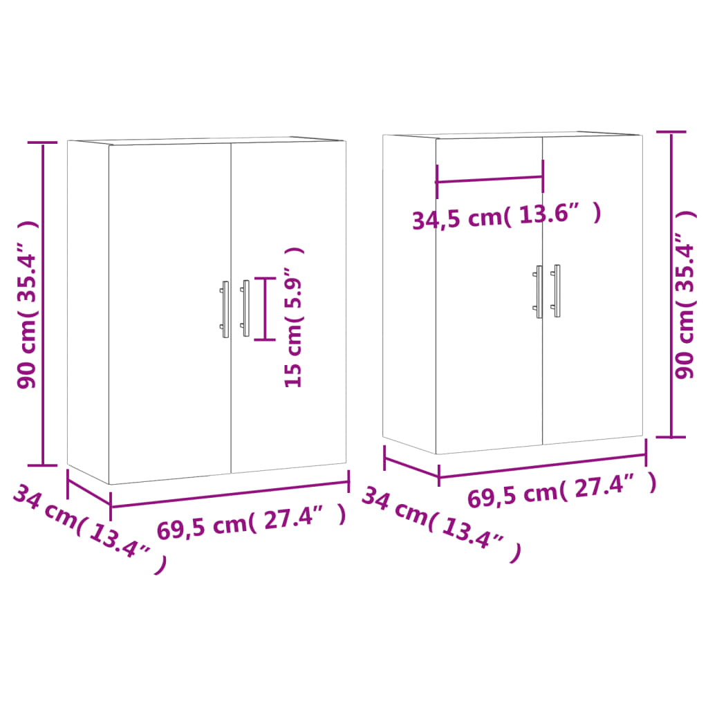 Zidni ormarići 2 kom siva boja betona 69,5 x 34 x 90 cm