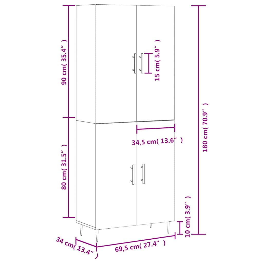 Visoka komoda siva sonome 69,5x34x180 cm od konstruiranog drva