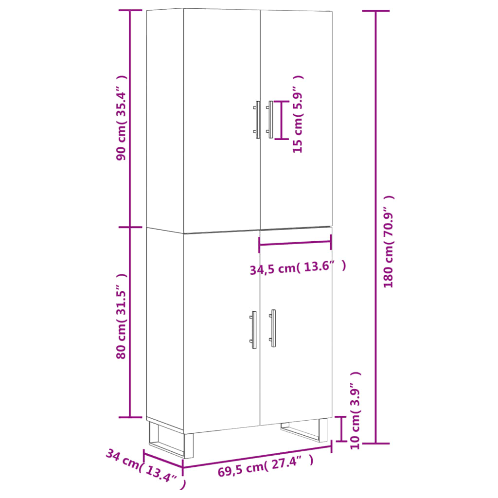 Visoka komoda hrasta sonome 69,5x34x180cm od konstruiranog drva