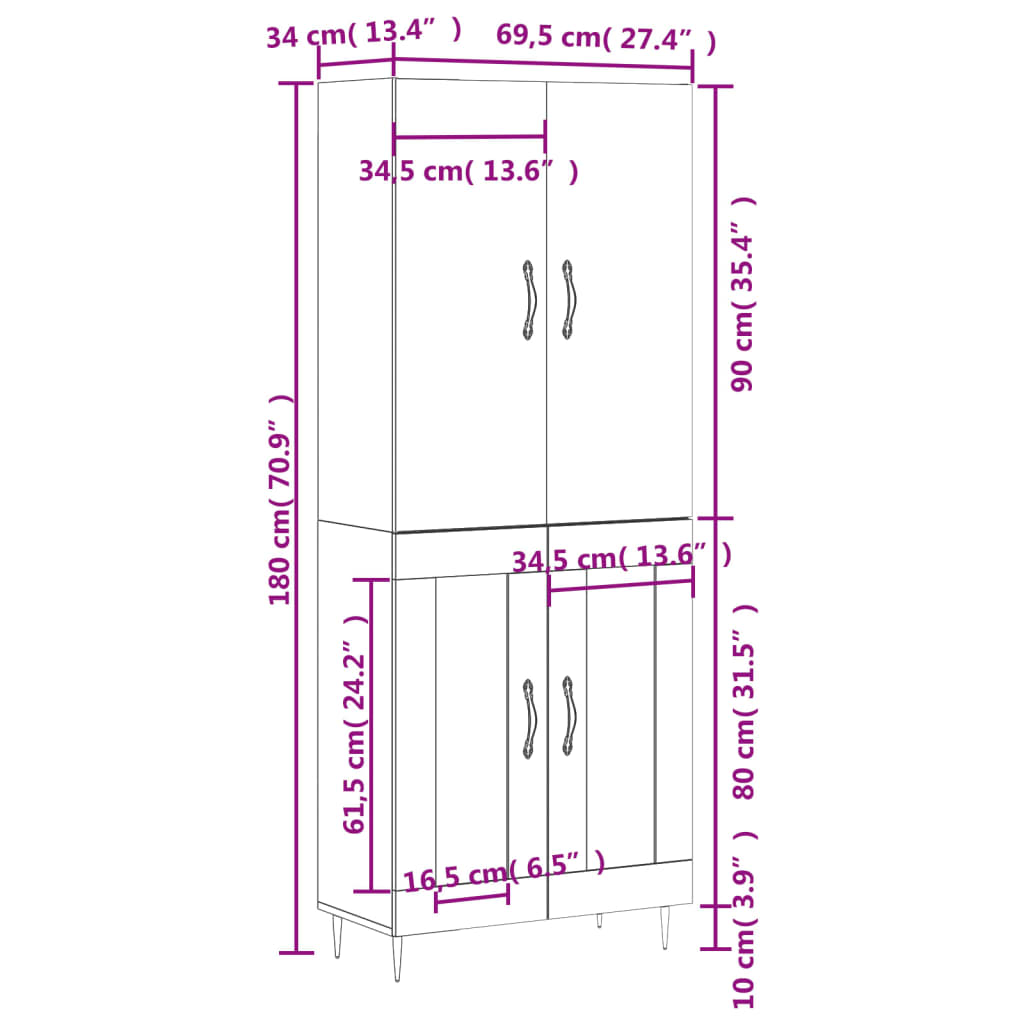 Visoka komoda hrasta sonome 69,5x34x180cm od konstruiranog drva