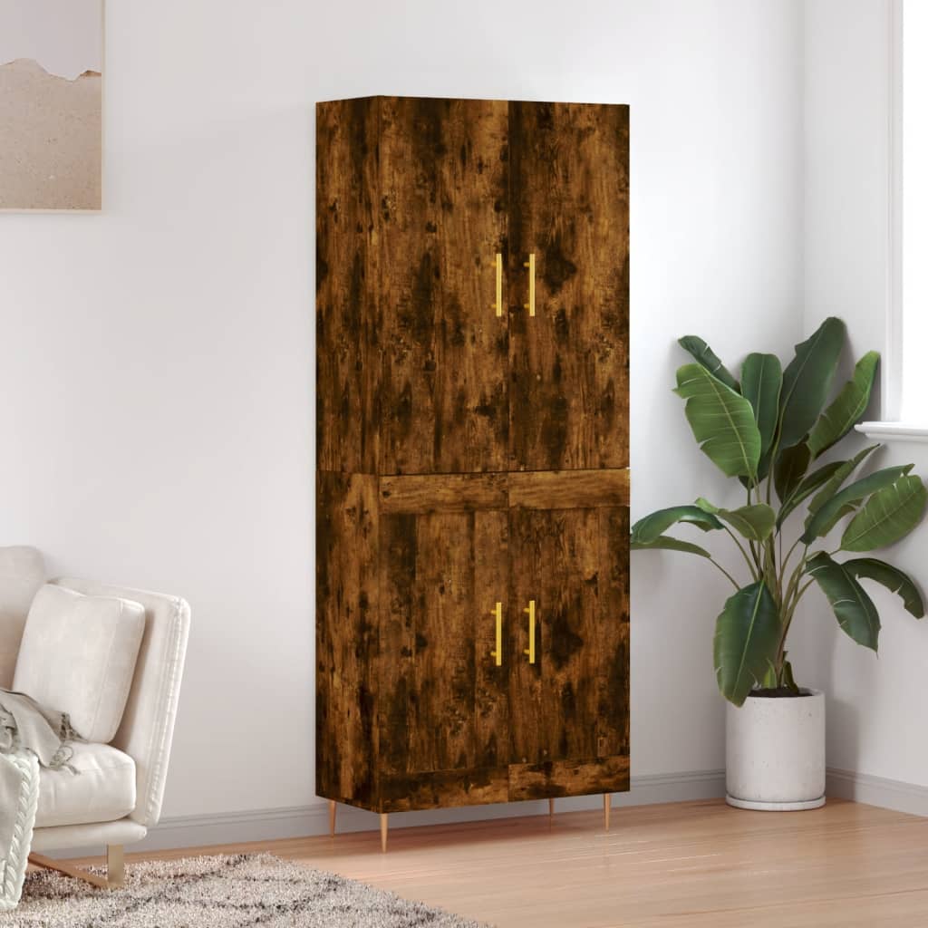 Visoka komoda dimljeni hrast 69,5x34x180 cm konstruiranog drva