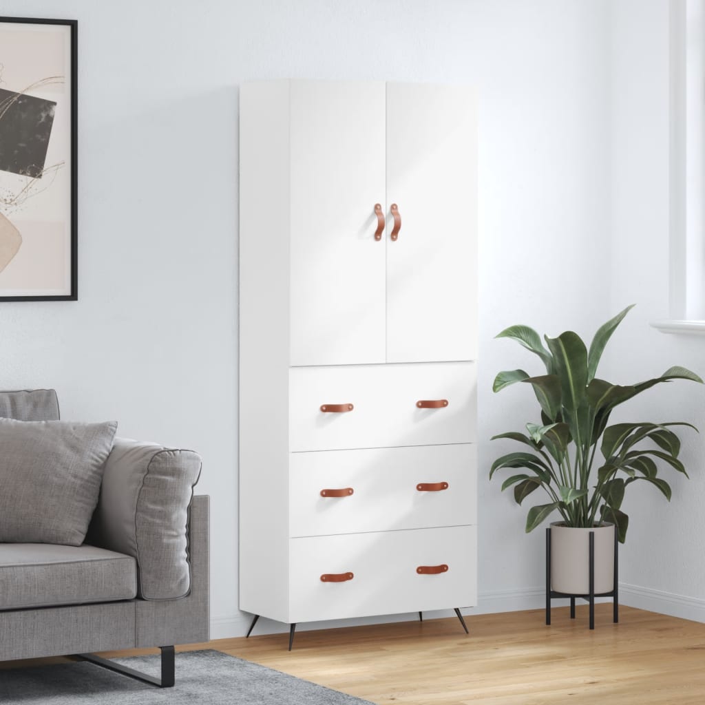 Visoka komoda bijela 69,5x34x180 cm konstruirano drvo