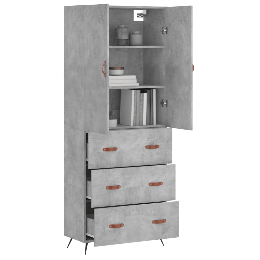 Visoka komoda siva betona 69,5x34x180 cm od konstruiranog drva