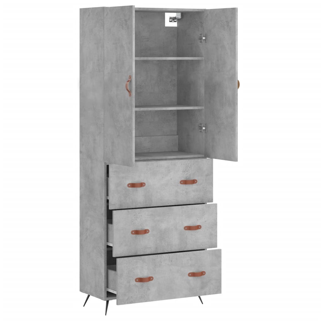 Visoka komoda siva betona 69,5x34x180 cm od konstruiranog drva