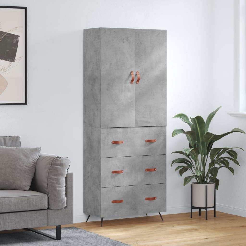 Visoka komoda siva betona 69,5x34x180 cm od konstruiranog drva