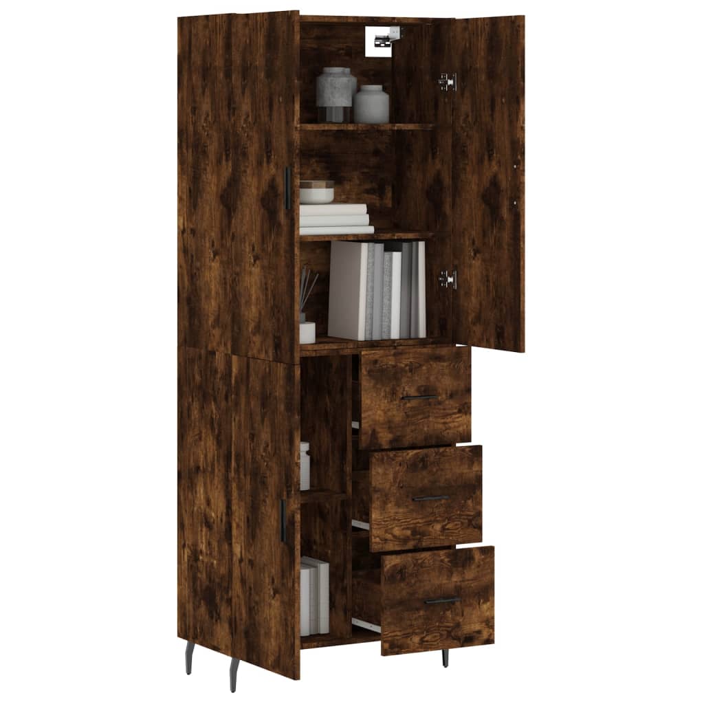 Visoka komoda dimljeni hrast 69,5x34x180 cm konstruiranog drva