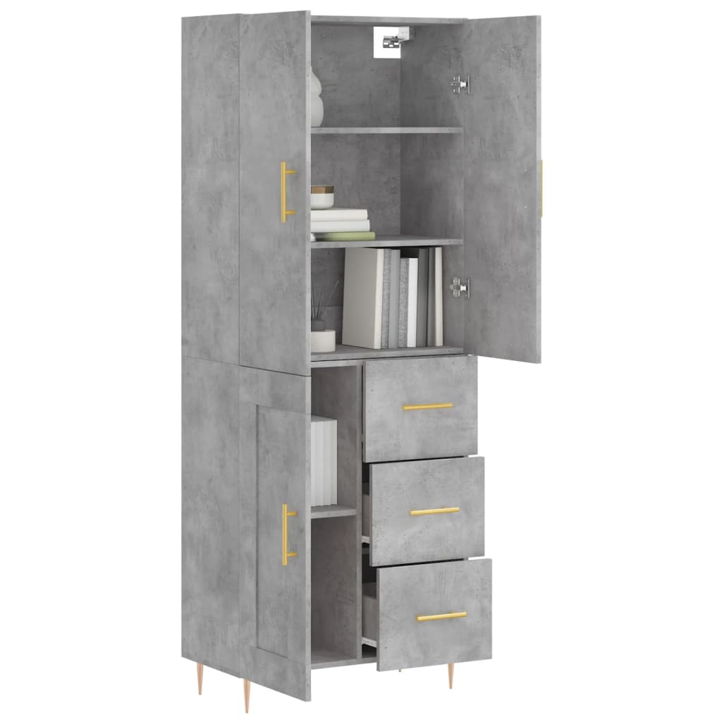 Visoka komoda siva betona 69,5x34x180 cm od konstruiranog drva