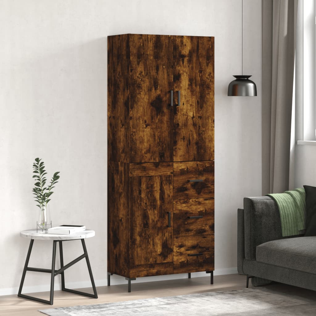 Visoka komoda dimljeni hrast 69,5x34x180 cm konstruiranog drva