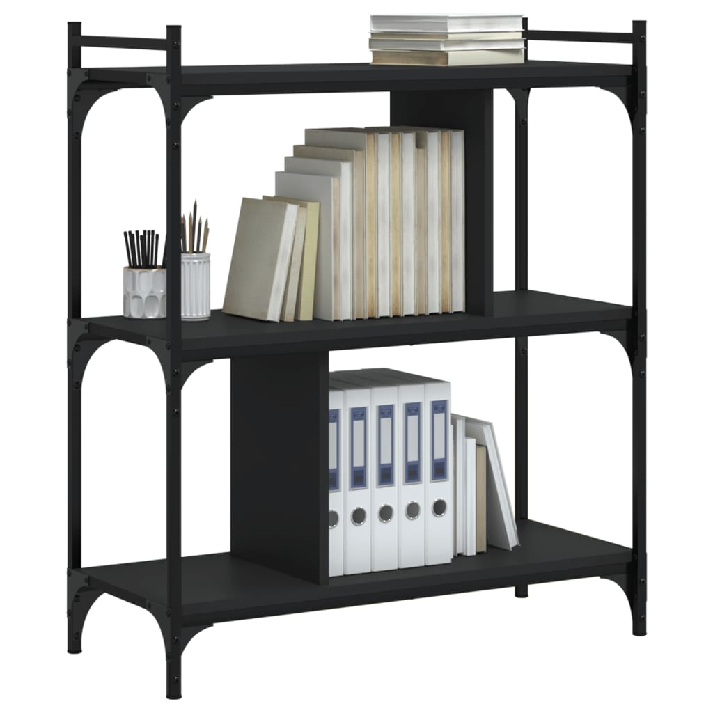 Regal za knjige s 3 razine crni 76x32x88 cm konstruirano drvo