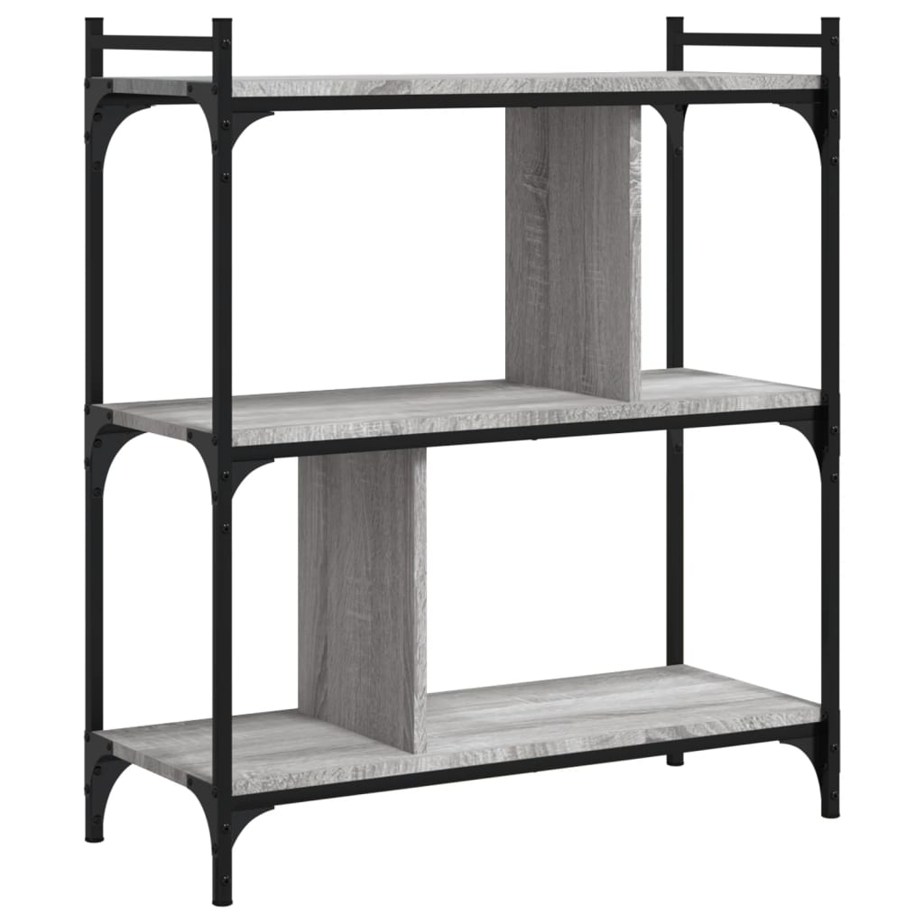 Regal za knjige s 3 razine siva boja hrasta 76x32x88 cm drveni