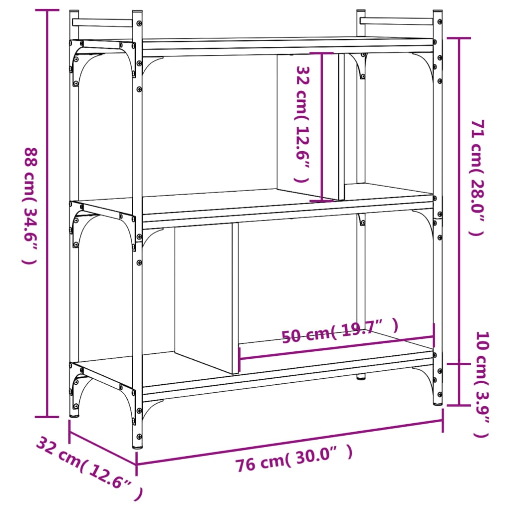 Regal za knjige s 3 razine smeđa boja hrasta 76x32x88 cm drveni