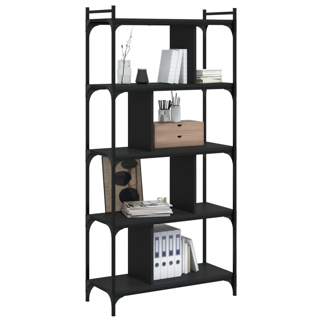 Regal za knjige s 5 razina crni 76x32x158 cm konstruirano drvo