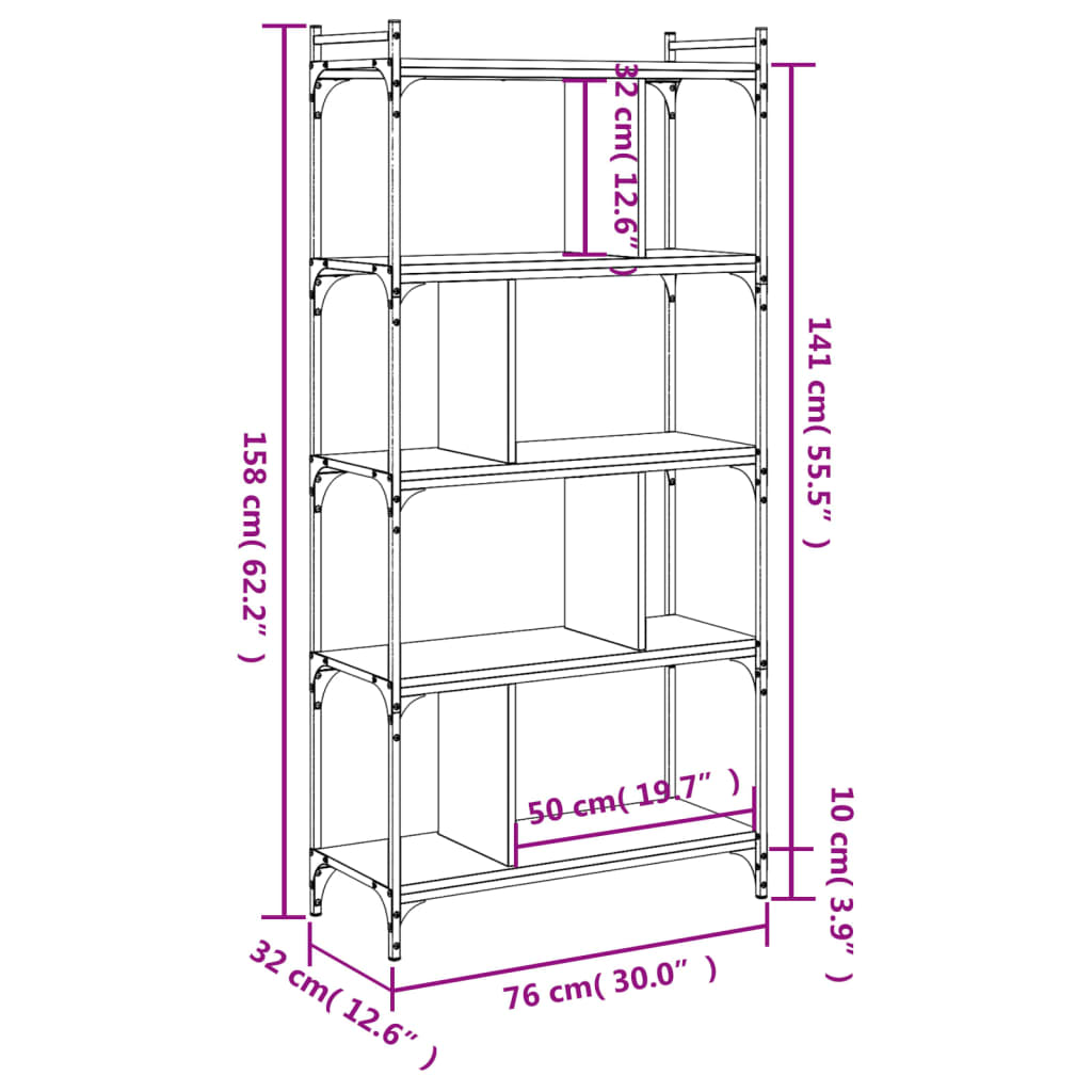 Regal za knjige s 5 razina crni 76x32x158 cm konstruirano drvo