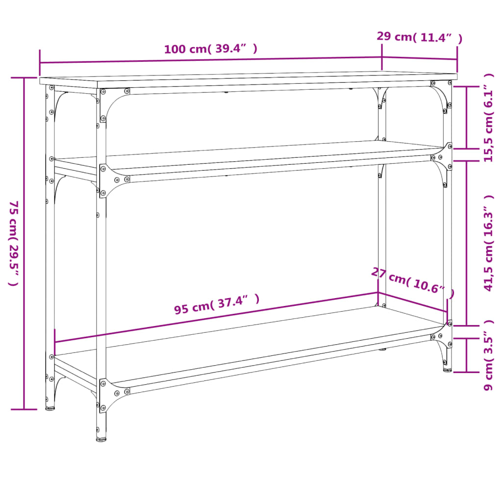 Konzolni stol boja hrasta 100x29x75 cm od konstruiranog drva