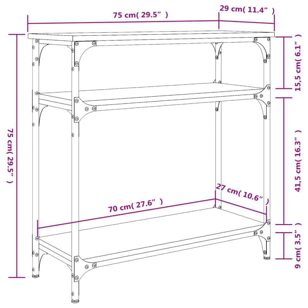 Konzolni stol crni 75 x 29 x 75 cm od konstruiranog drva