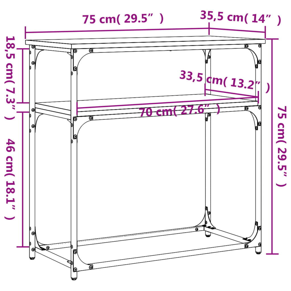 Konzolni stol crni 75 x 35,5 x 75 cm od konstruiranog drva