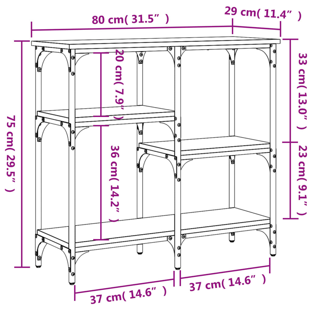 Konzolni stol boja hrasta 80 x 29 x 75 cm konstruirano drvo