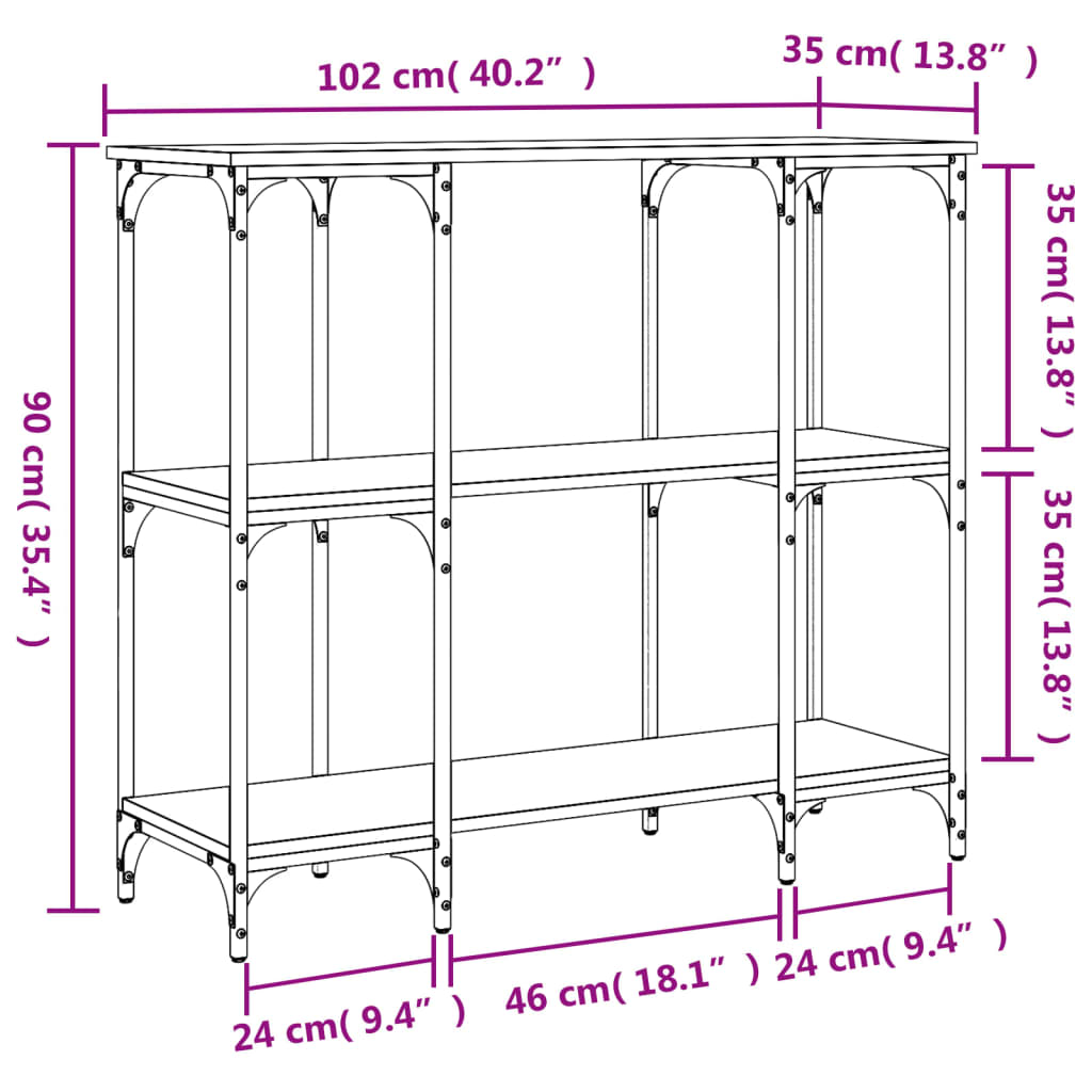Konzolni stol smeđa boja hrasta 102x35x90 cm konstruirano drvo