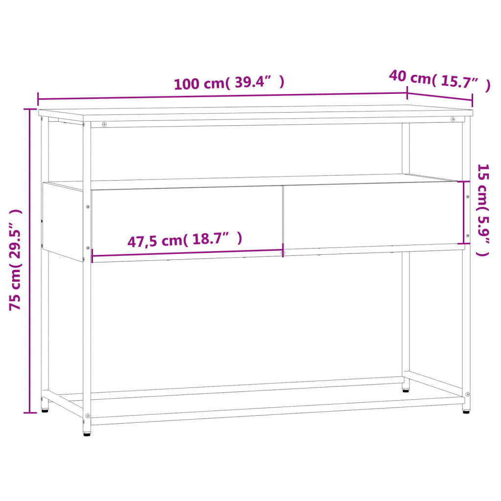 Konzolni stol siva boja hrasta 100x40x75 cm konstruirano drvo