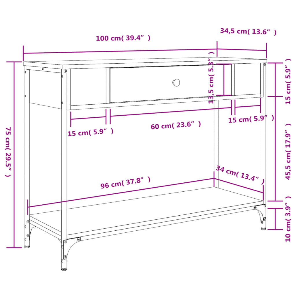 Konzolni stol siva boja hrasta 100x34,5x75 cm konstruirano drvo
