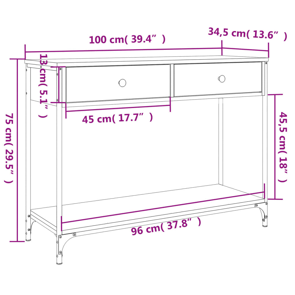Konzolni stol boja hrasta 100 x 34,5 x 75 cm konstruirano drvo