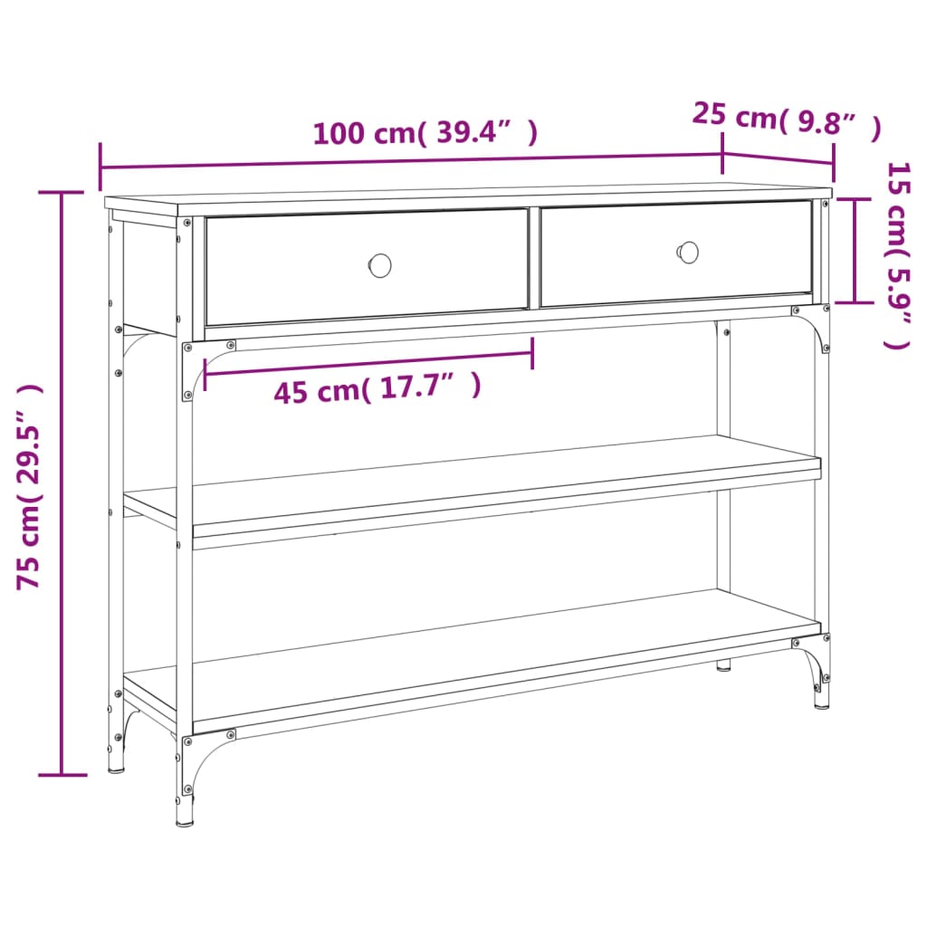 Konzolni stol boja hrasta 100 x 25 x 75 cm konstruirano drvo