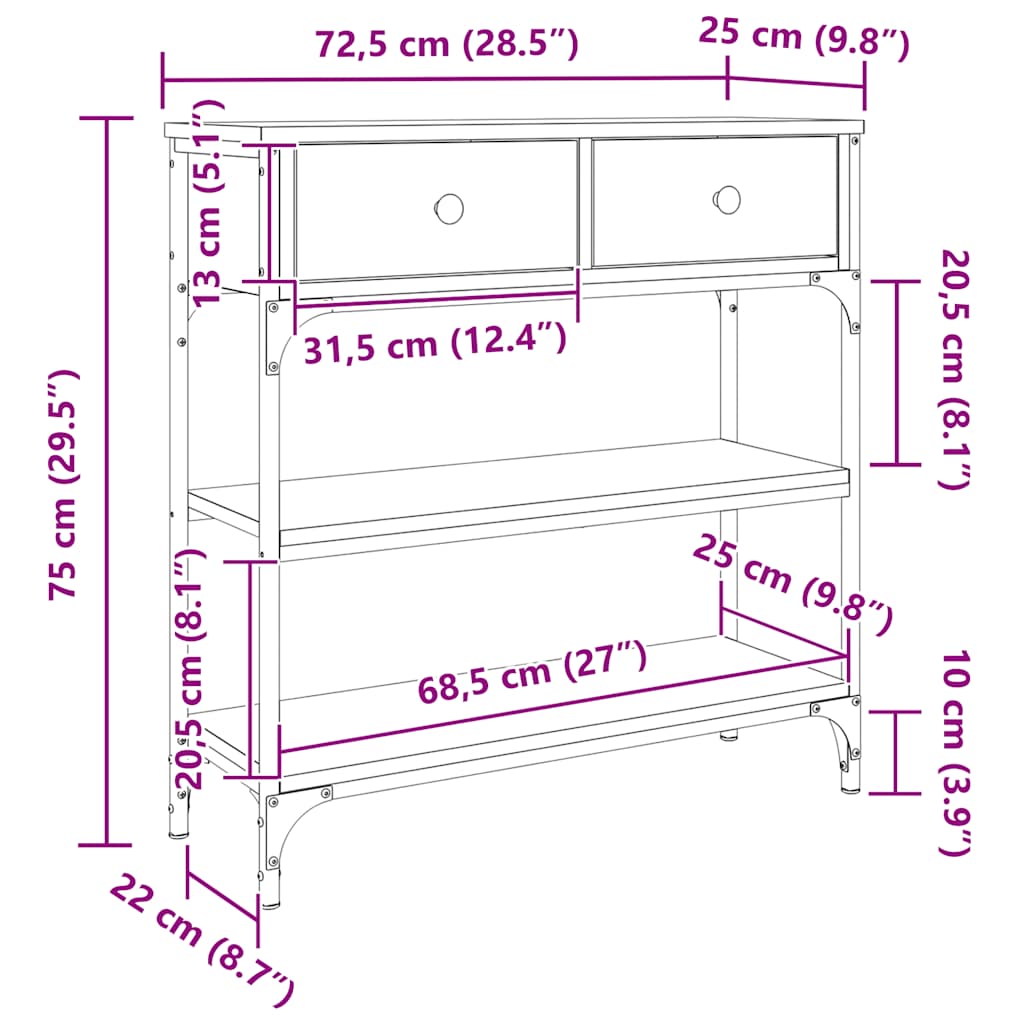 Konzolni stol boja hrasta sonome 72,5x25x75cm konstruirano drvo