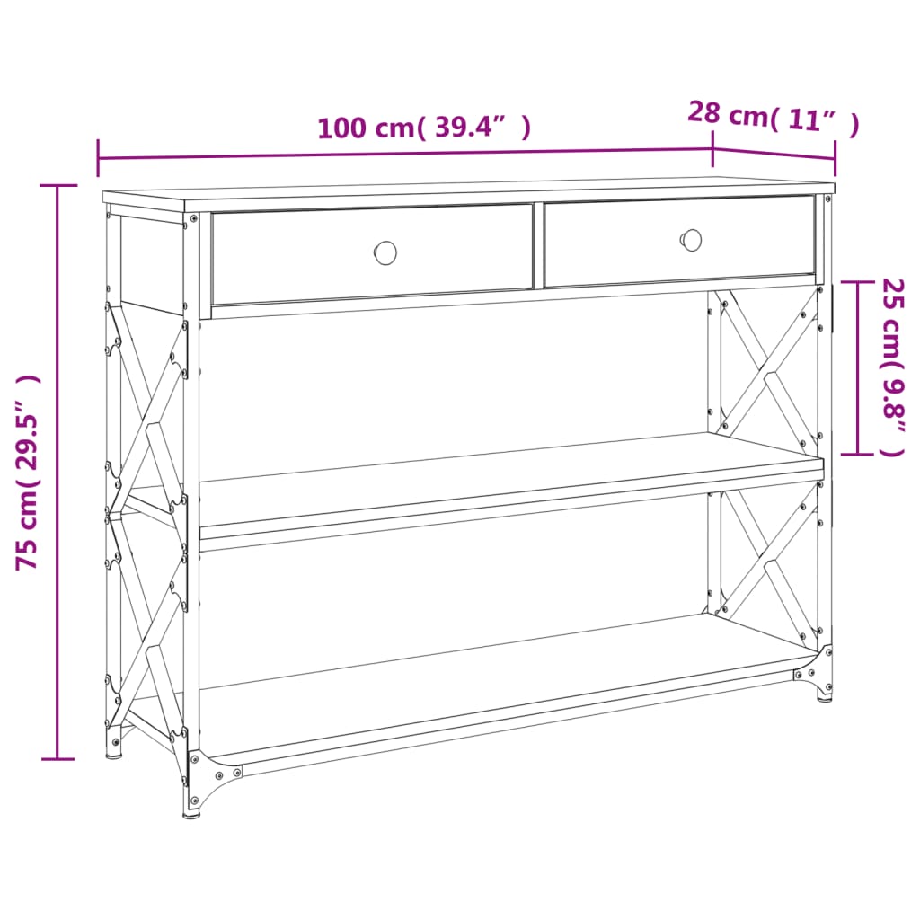 Konzolni stol boja hrasta sonome 100x28x75 cm konstruirano drvo