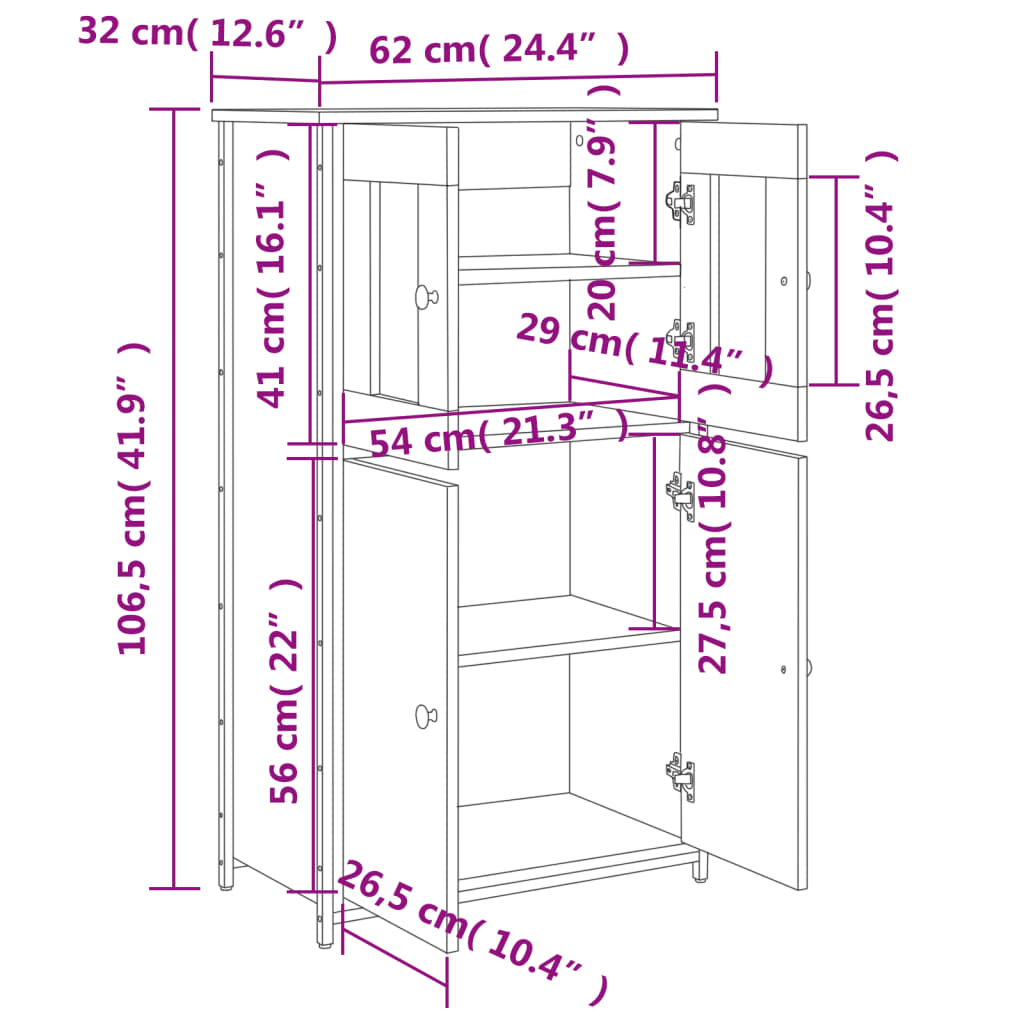 Visoka komoda boja hrasta 62x32x106,5 cm od konstruiranog drva