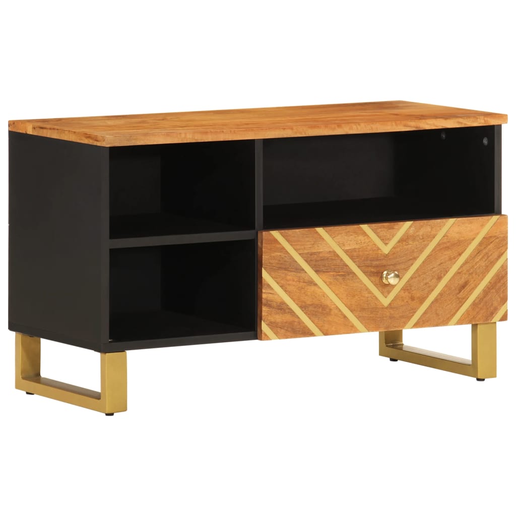 TV ormarić smeđe-crni 80 x 33,5 x 46 cm od masivnog drva manga