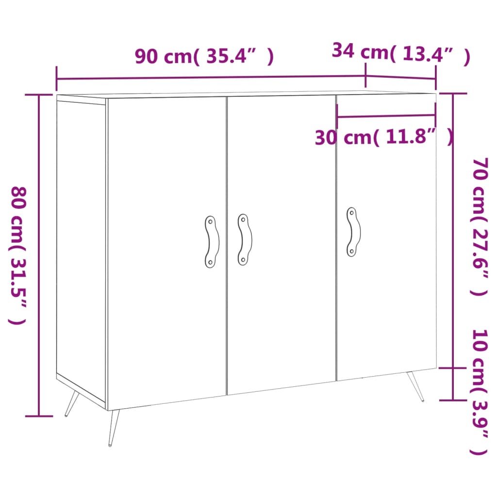 Komoda boja dimljenog hrasta 90 x 34 x 80 cm konstruirano drvo