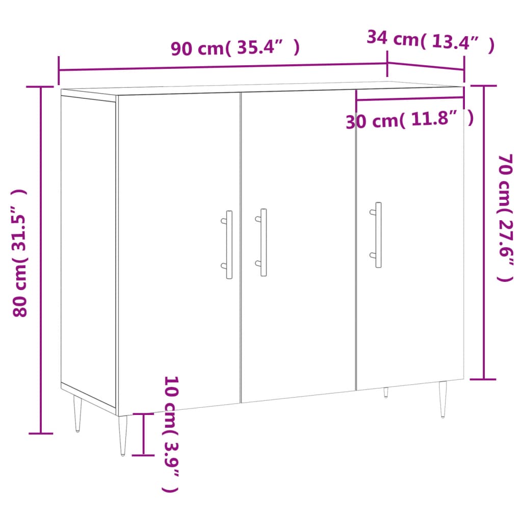 Komoda boja dimljenog hrasta 90 x 34 x 80 cm konstruirano drvo