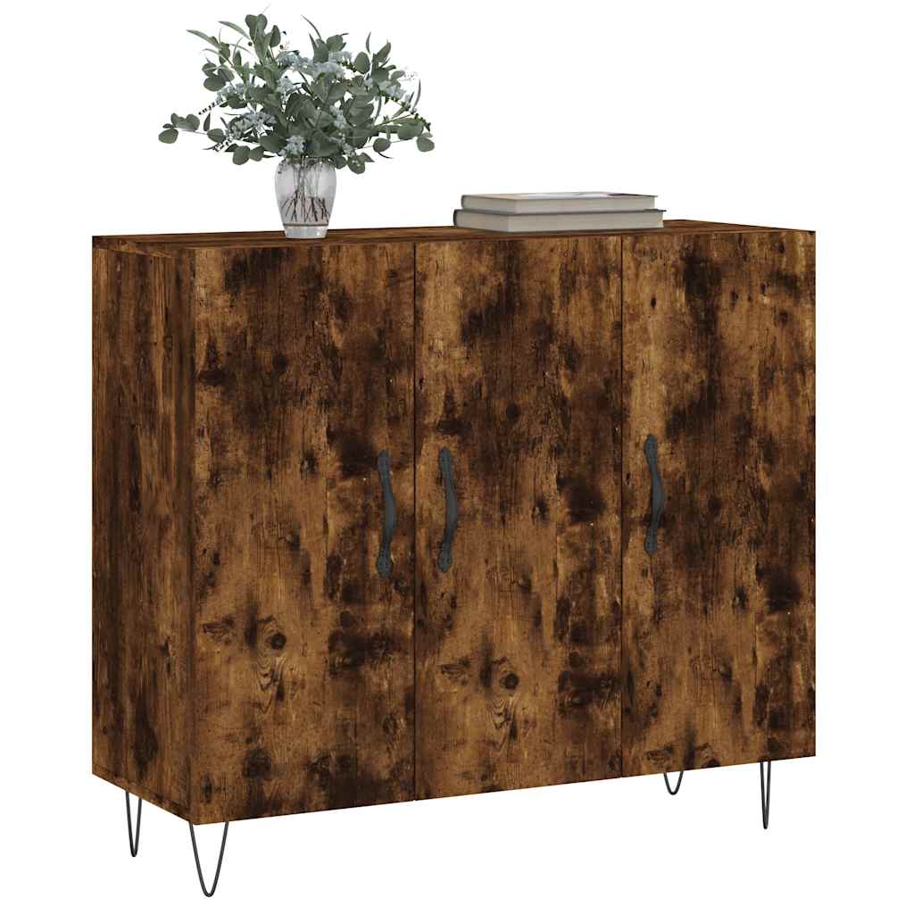 Komoda boja dimljenog hrasta 90 x 34 x 80 cm konstruirano drvo Smeđa