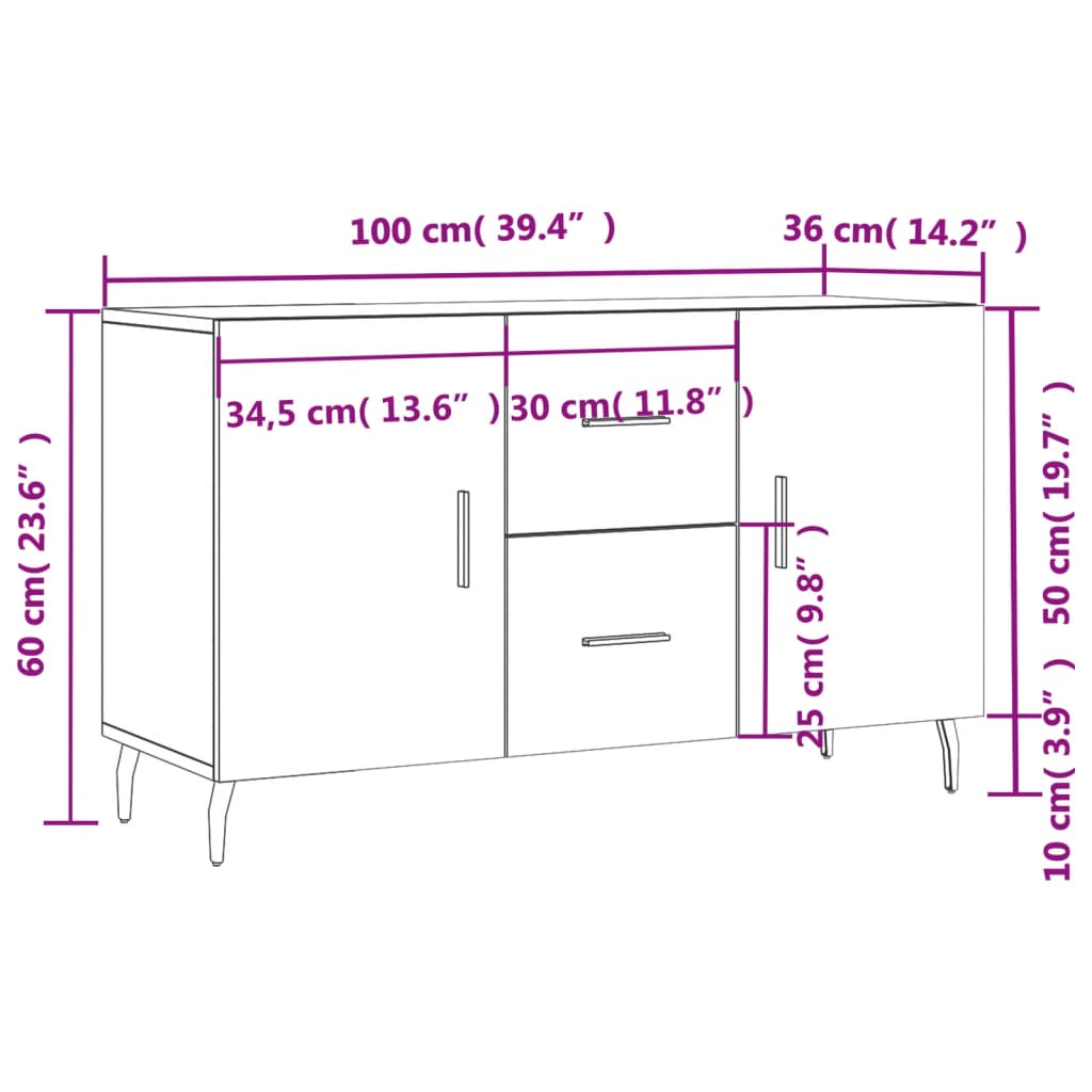 Komoda boja dimljenog hrasta 100 x 36 x 60 cm konstruirano drvo