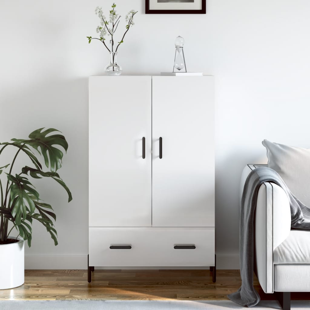 Visoka komoda sjajna bijela 69,5x31x115 cm konstruirano drvo