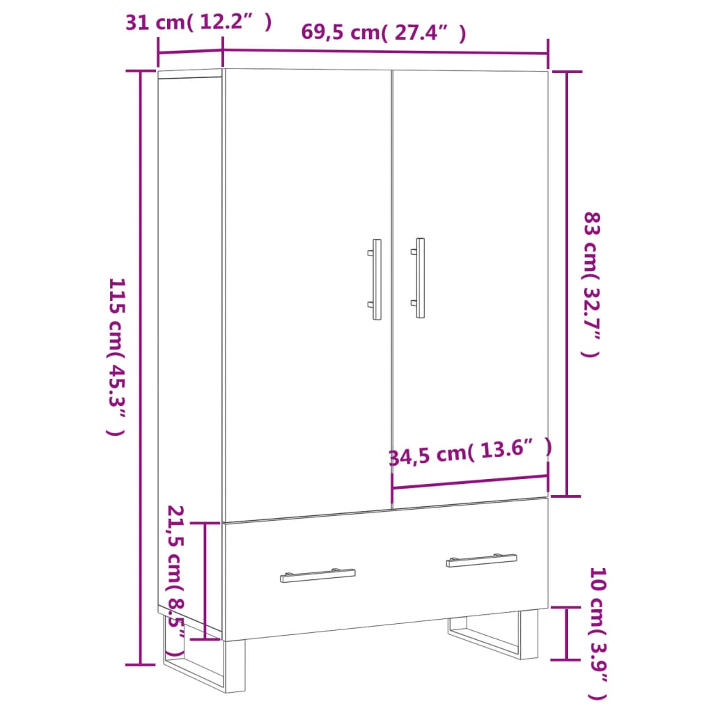 Visoka komoda bijela 69,5 x 31 x 115 cm od konstruiranog drva