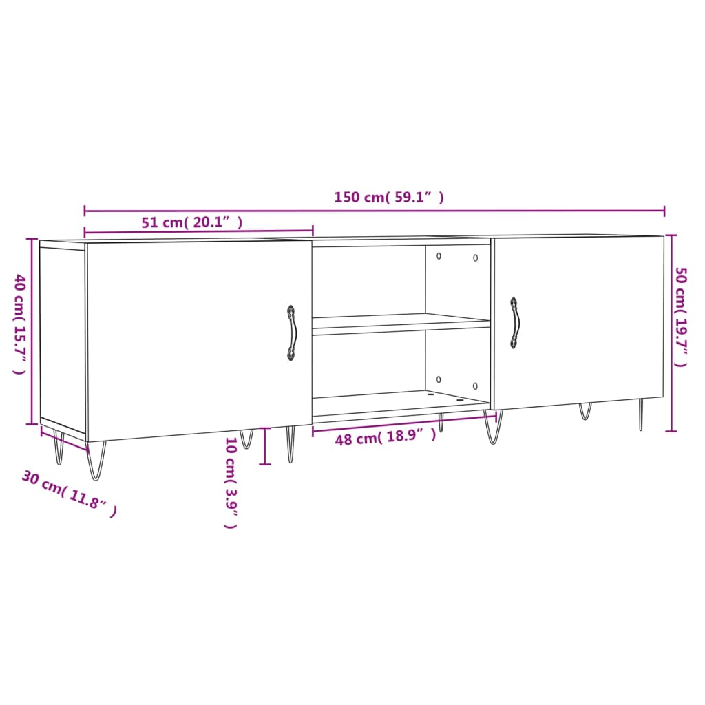 TV ormarić boja hrasta 150x30x50 cm od konstruiranog drva