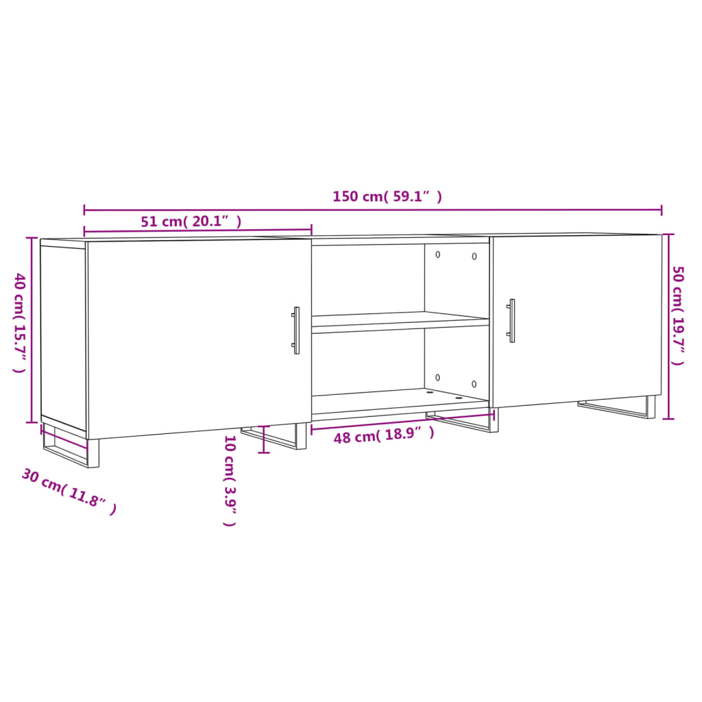 TV ormarić boja dimljenog hrasta 150x30x50 cm konstruirano drvo