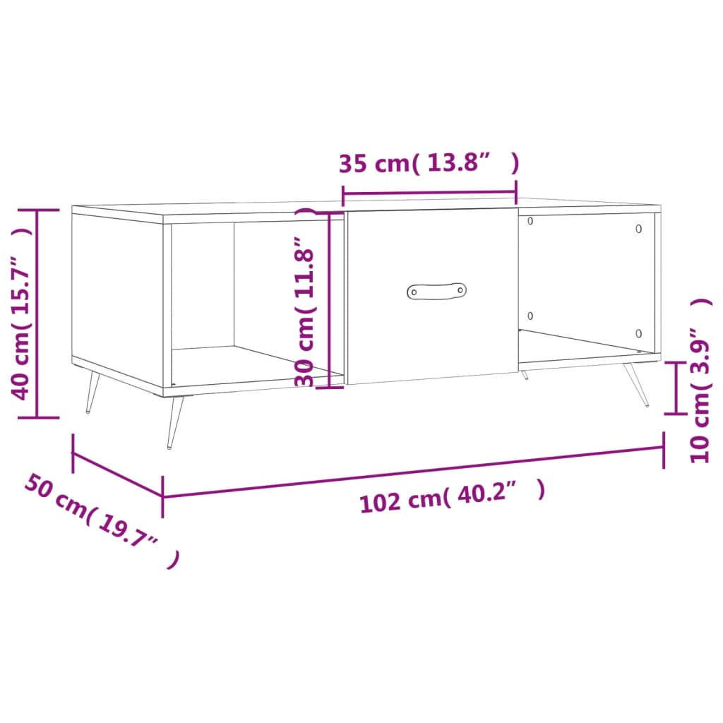 Stolić za kavu bijeli 102 x 50 x 40 cm od konstruiranog drva